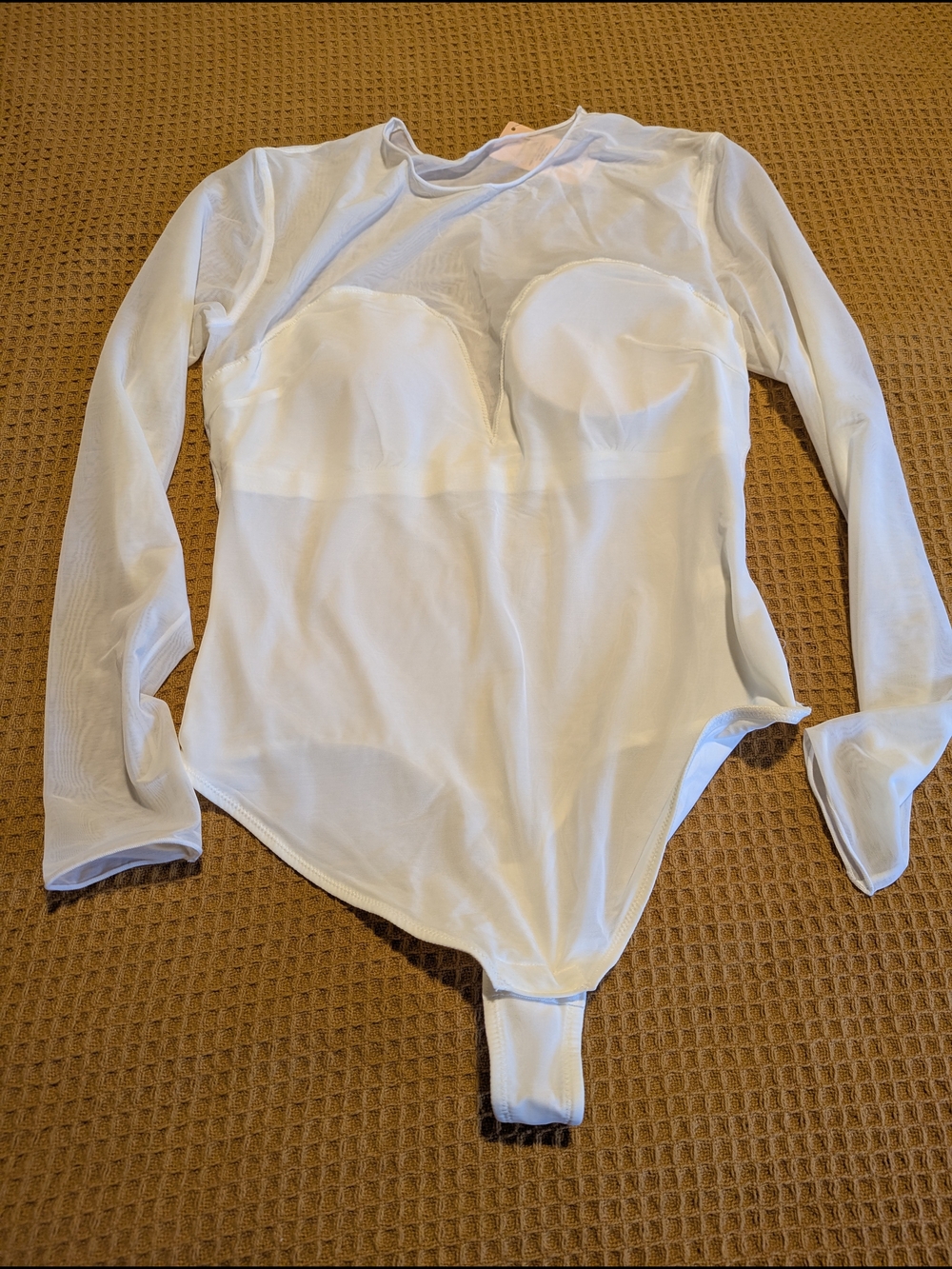 NWT White Long Sleeve Sheer Bodysuit with Built-In Bust, L